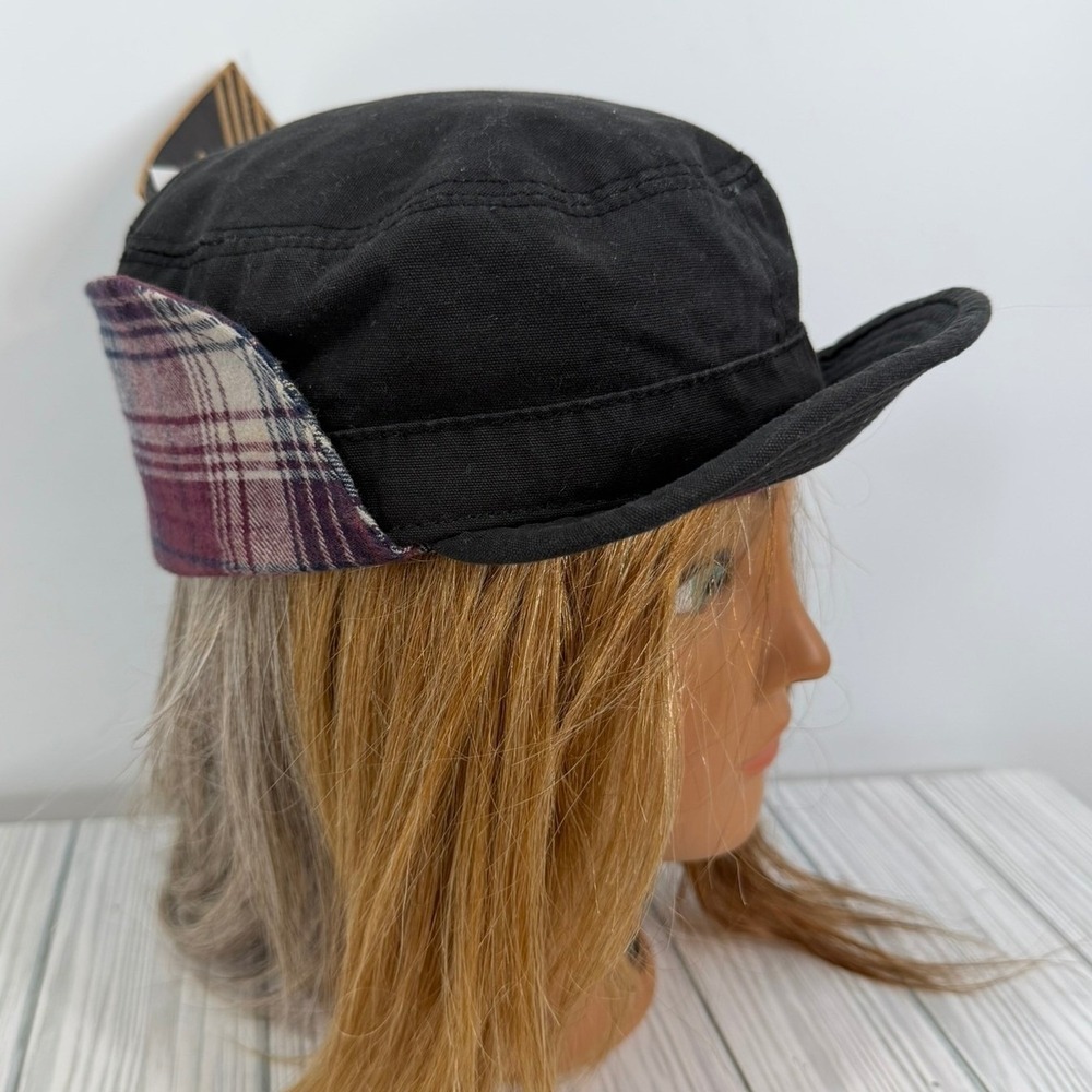 Vans Reversible Trenches Black Plaid Flannel Ear Flap Cap Women's Size SM NEW - Picture 6 of 15